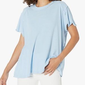 Free People We The Free Care FP Linen Blend BF Tee Blue Moon NWOT